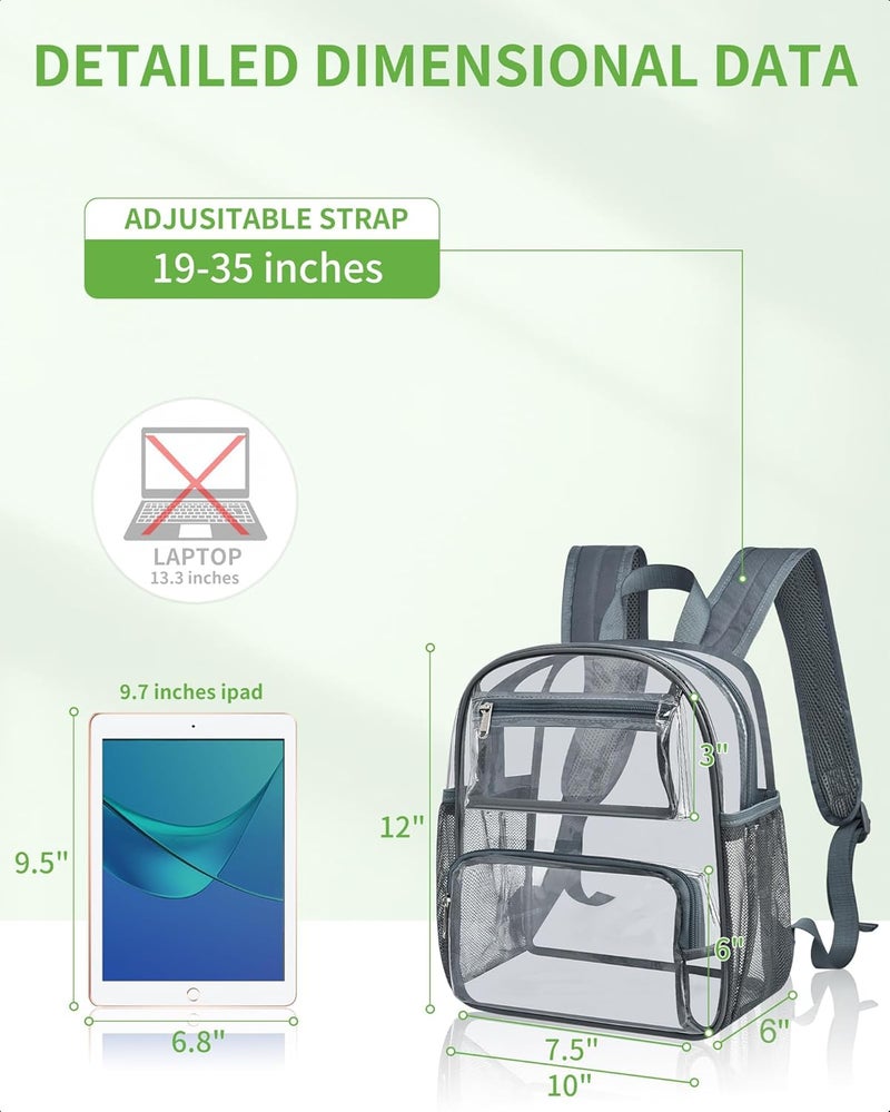 MAYTREE Clear Backpack Stadium Approved for Women and Men, Clear Bag for Stadium Events Concert Sporting Festival, Grey - Image 3